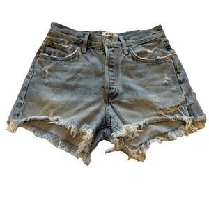 AGOLDE Parker Blue Jean Shorts 24 High Rise Distressed Button Fly Cutoff Denim